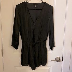 Forever 21 Black Long Sleeve Button-Down V-Neck Romper